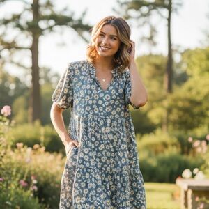 Pink Martini Blue Dress with Daisy Print